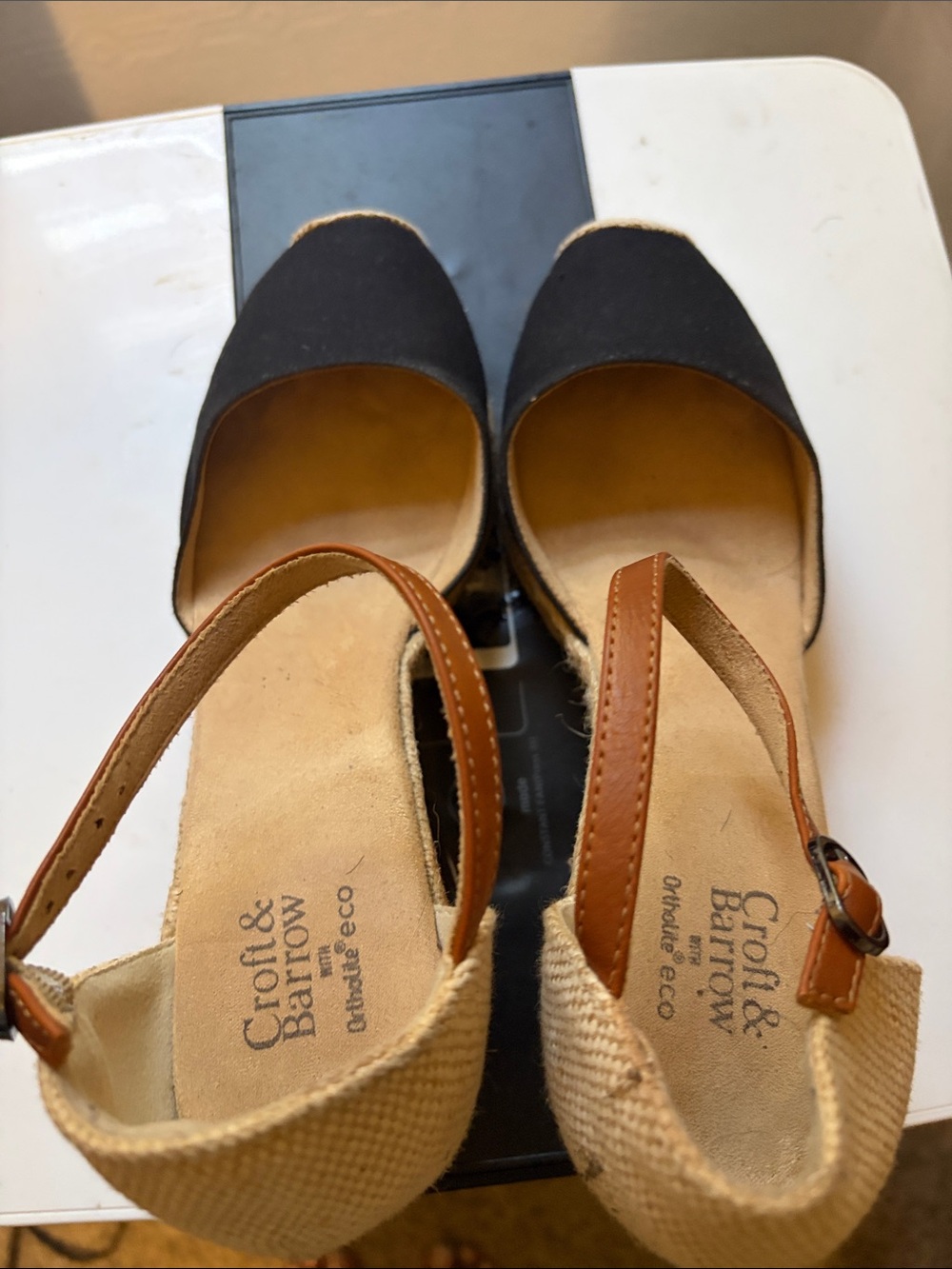 croft & barrow Black and Tan Espadrille Wedge Sandals with Jute Wrap
